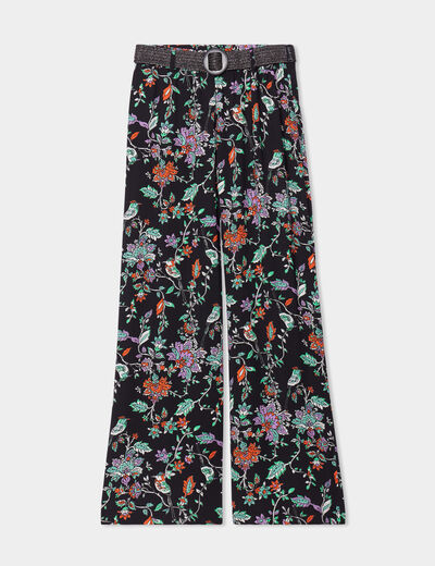 Pantalon large fluide avec ceinture noir femme