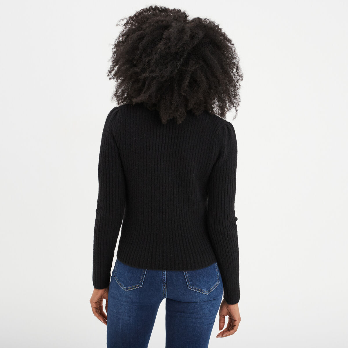 Gilet côtelé col en V boutons bijoux noir femme