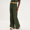 Pantalon fluide large avec ceinture vert kaki femme