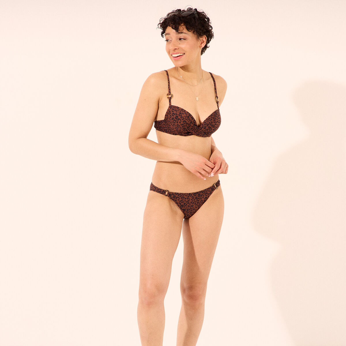 Haut de maillot de bain push up marron femme
