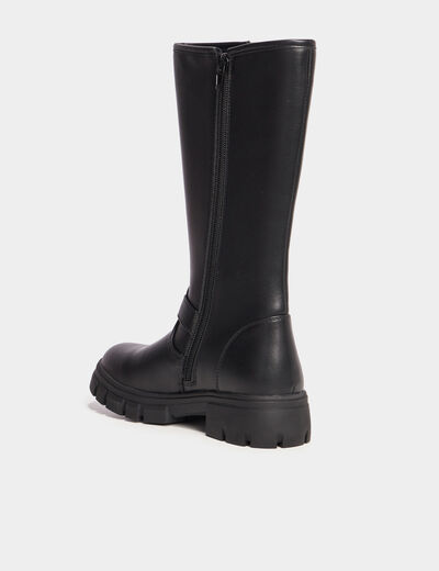 Bottes crantées à bout rond avec boucles noir fille