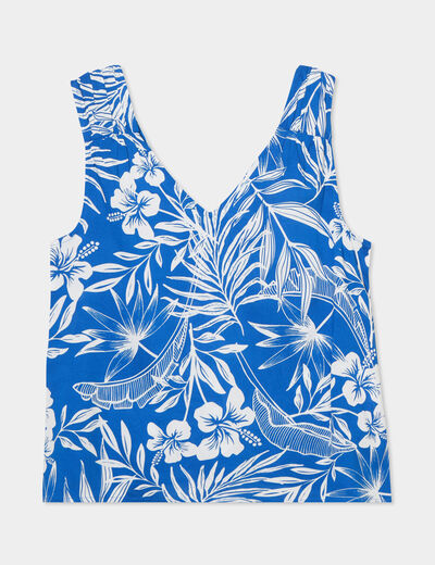 Blouse col en V bretelles larges bleu electrique femme