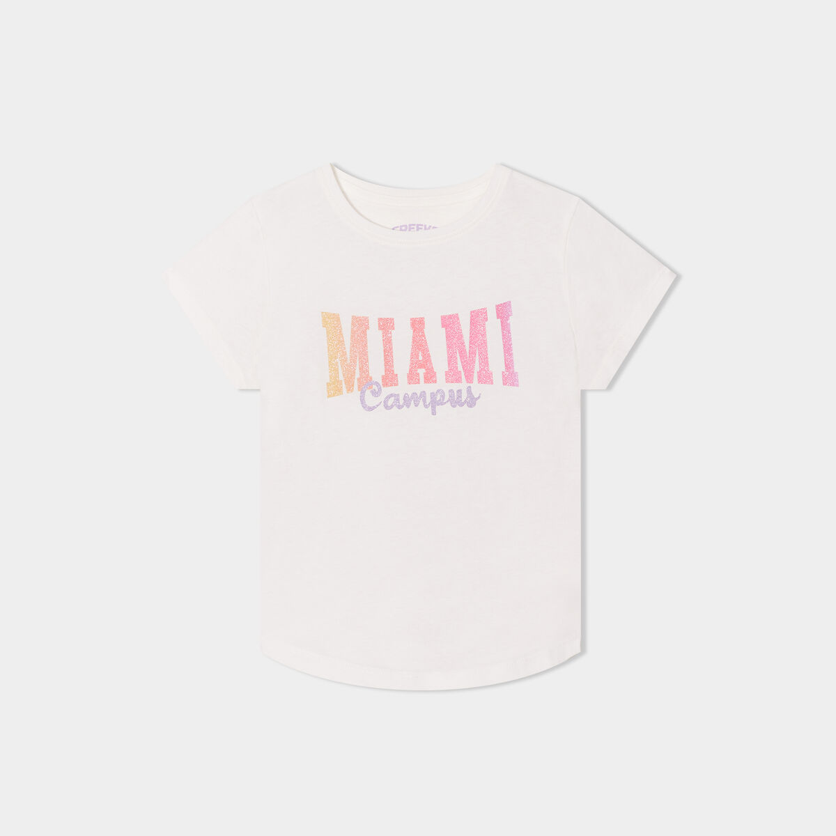 T-shirt col rond manches courtes coton ivoire fille