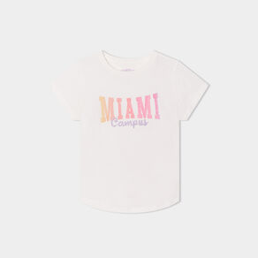 t shirt col rond manches courtes coton ivoire fille T-shirt col rond manches courtes coton ivoire fille