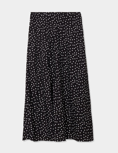 Jupe midi patineuse effet satin noir femme