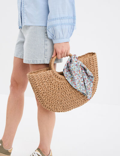 Sac panier demi-lune détail foulard sable femme