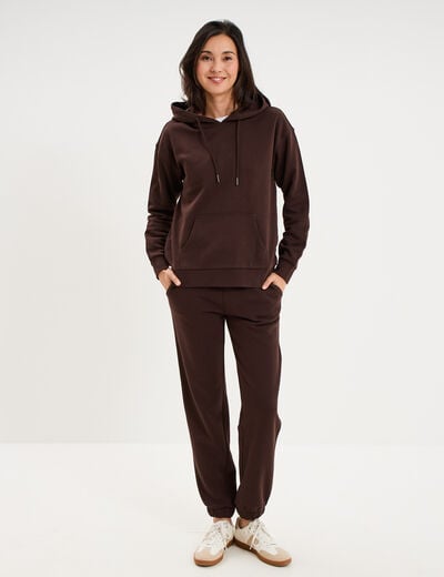 Sweat hoodie 1 poche &agrave; capuche marron fonc&eacute; femme