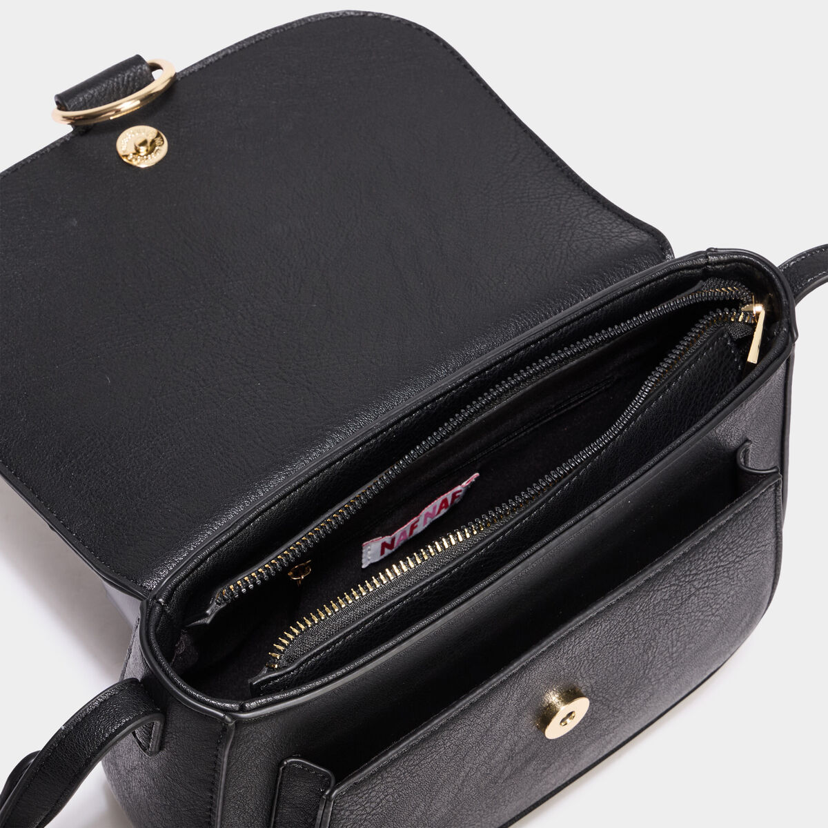 Sac bandouli&egrave;re similicuir rabat noir femme