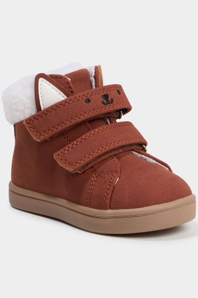 Baskets montantes fourr&eacute;es &agrave; scratchs marron b&eacute;b&eacute; gar&ccedil;on
