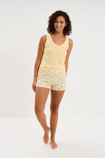 D&eacute;bardeur col rond droit coton jaune clair femme