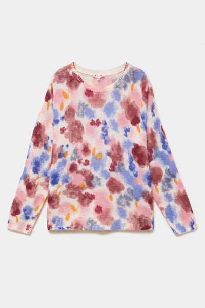 Pull col rond oversize manches longues ecru femme grande taille