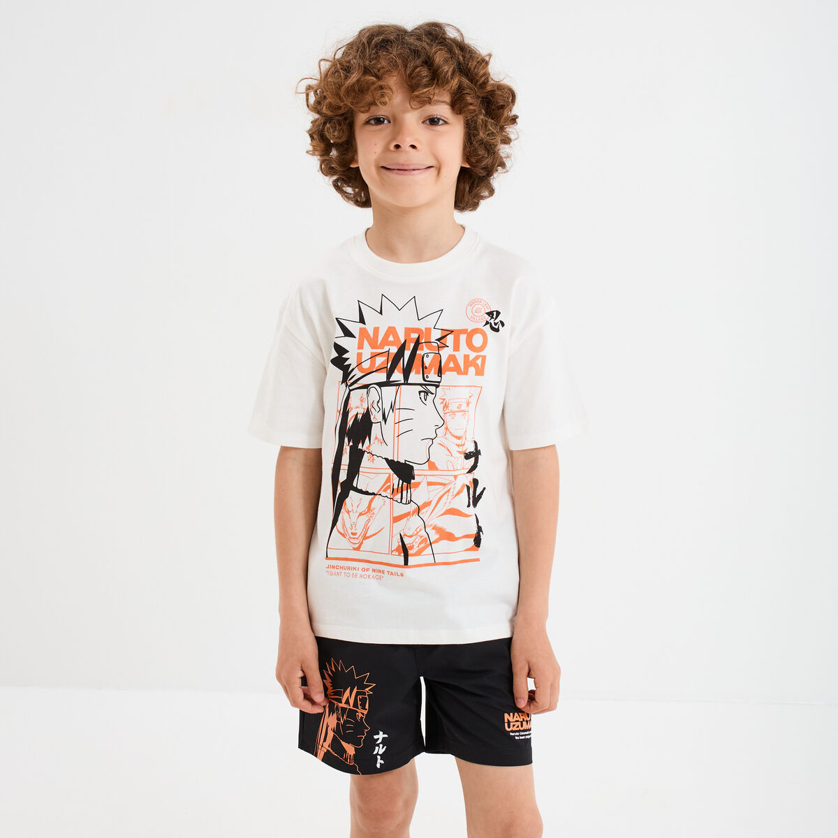 T-shirt manches courtes coton Naruto ivoire garçon