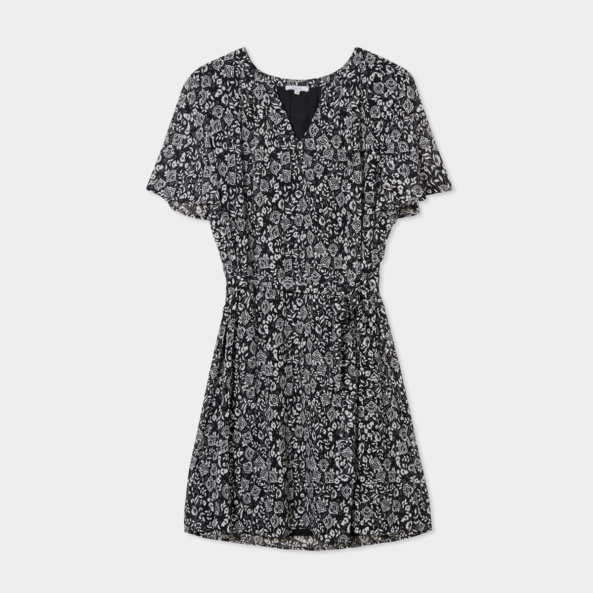 Robe courte col tunisien manches courtes noir femme grande taille