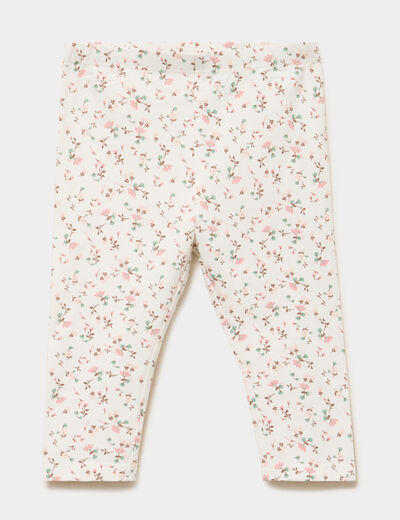 Legging doubl&eacute; taille &eacute;lastiqu&eacute;e ecru b&eacute;b&eacute; fille