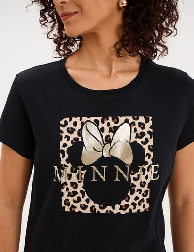 T-shirt manches courtes coton Minnie noir femme