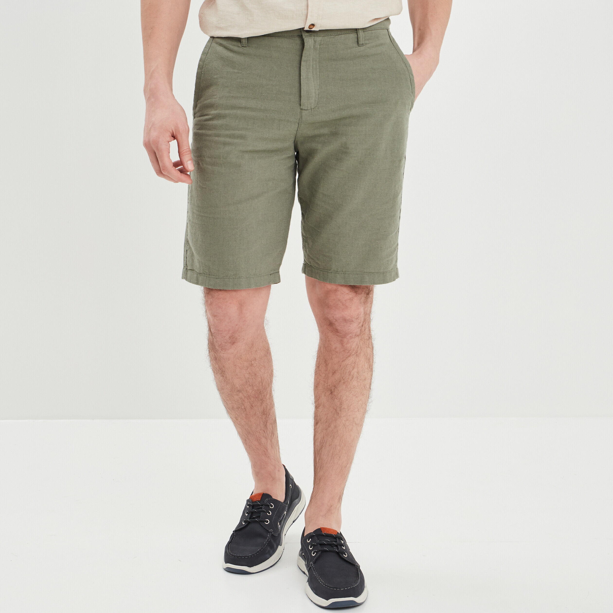 Short chino droit lin majoritaire vert kaki homme LH