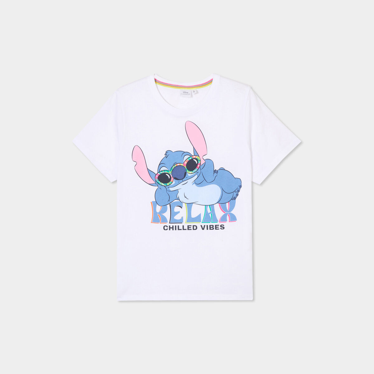 T-shirt col rond manches courtes Stitch blanc femme