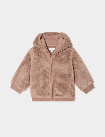 Gilet zippé effet polaire à capuche taupe bébé garçon