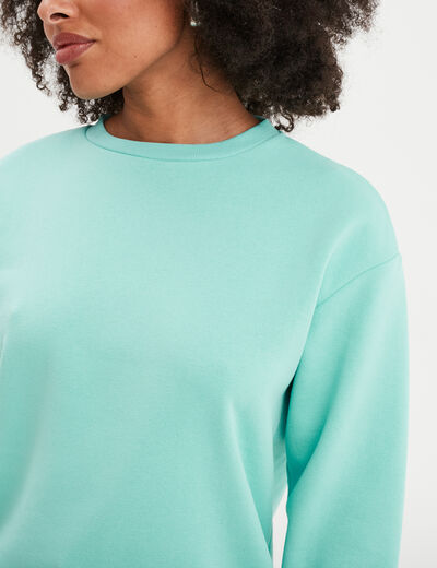 Sweat col rond manches longues bleu turquoise femme