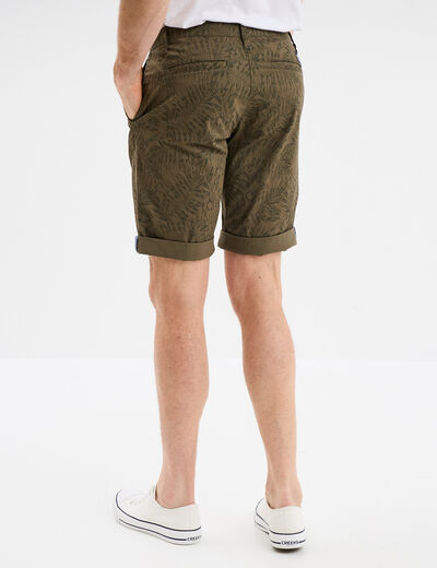 Bermuda short chino droit coton stretch vert kaki homme