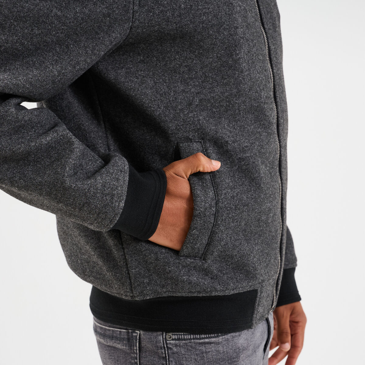 Blouson doubl&eacute; col teddy gris fonc&eacute; homme
