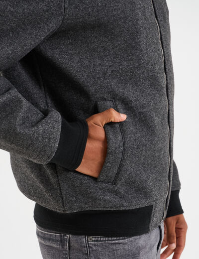 Blouson doubl&eacute; col teddy gris fonc&eacute; homme
