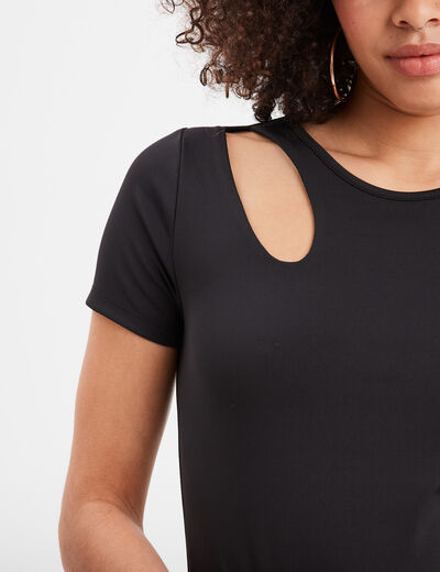 T-shirt cintré avec ouverture noir femme