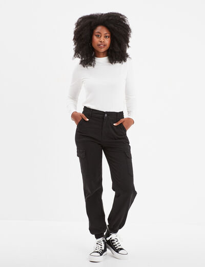 Pantalon cargo taille haute ajustable noir femme