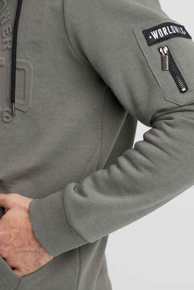 Sweat zippé à capuche Liberto vert kaki homme
