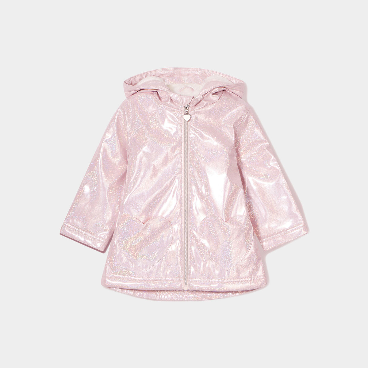 Parka paillet&eacute;e &agrave; capuche doubl&eacute;e rose clair b&eacute;b&eacute; fille