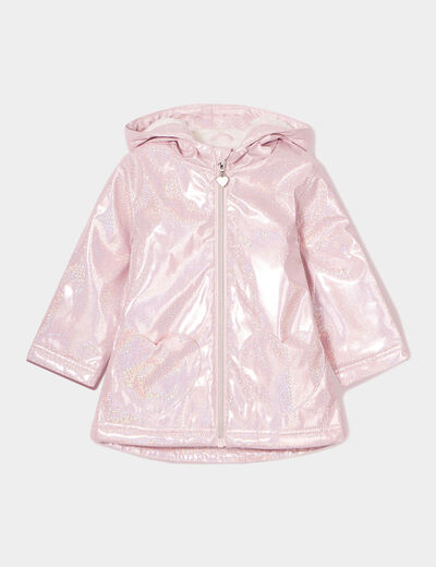 Parka pailletée à capuche doublée rose clair bébé fille