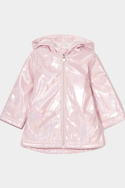 Parka pailletée à capuche doublée rose clair bébé fille