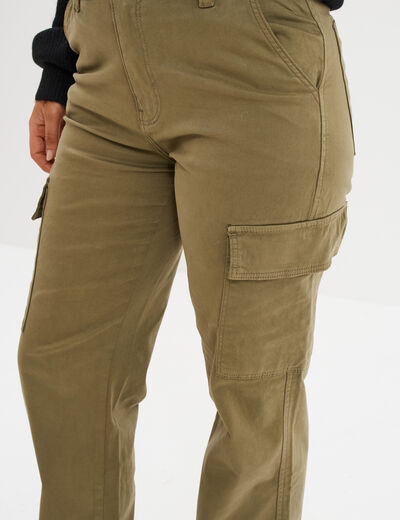 Pantalon cargo droit vert kaki femme