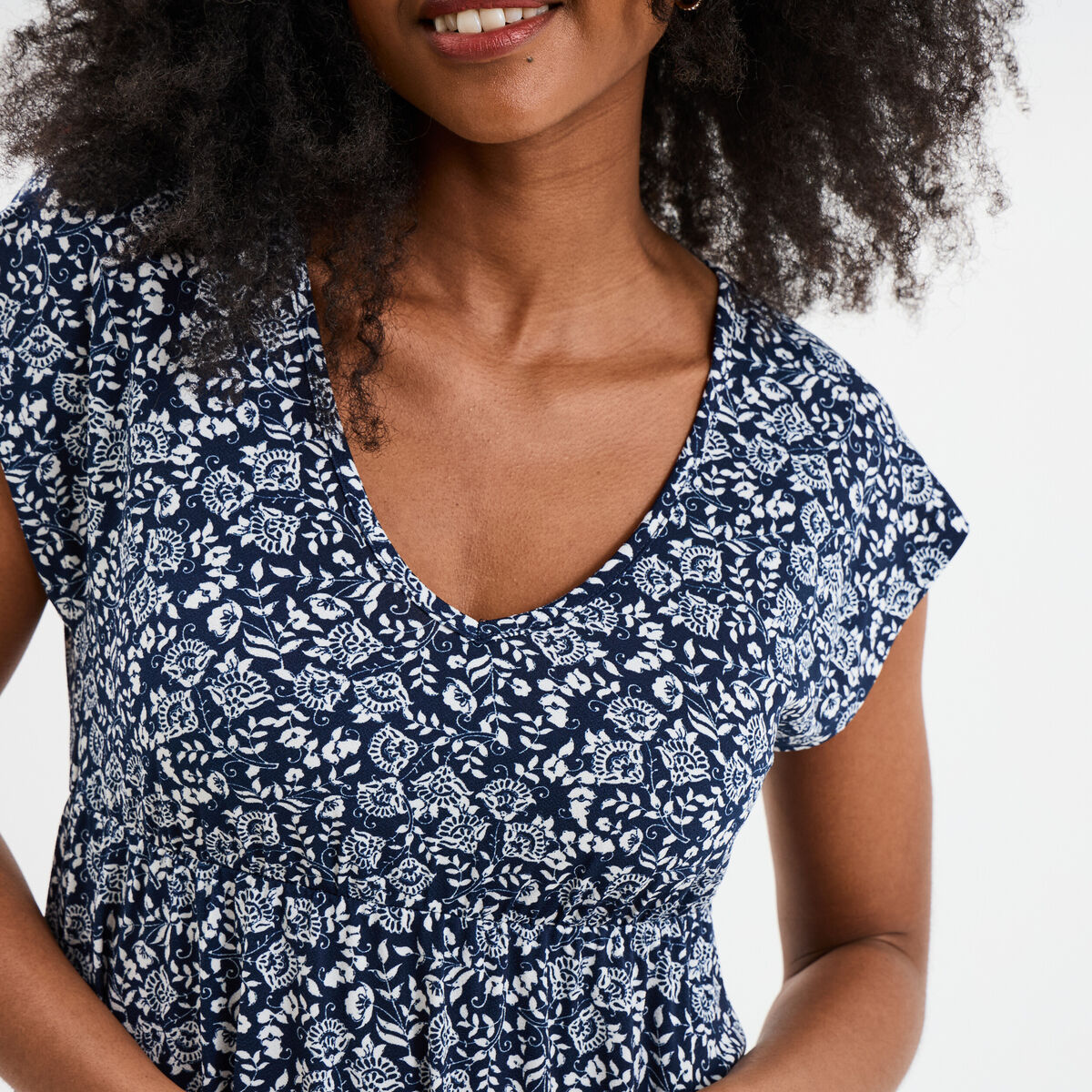 Robe patineuse manches courtes bleu marine femme