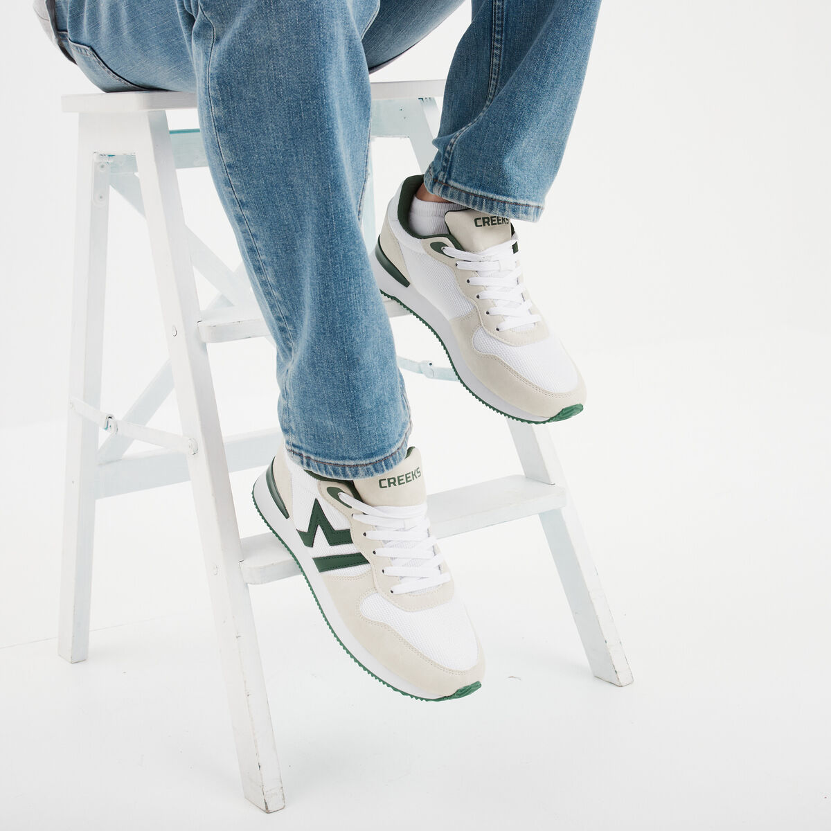 Chaussures running à lacets blanc homme