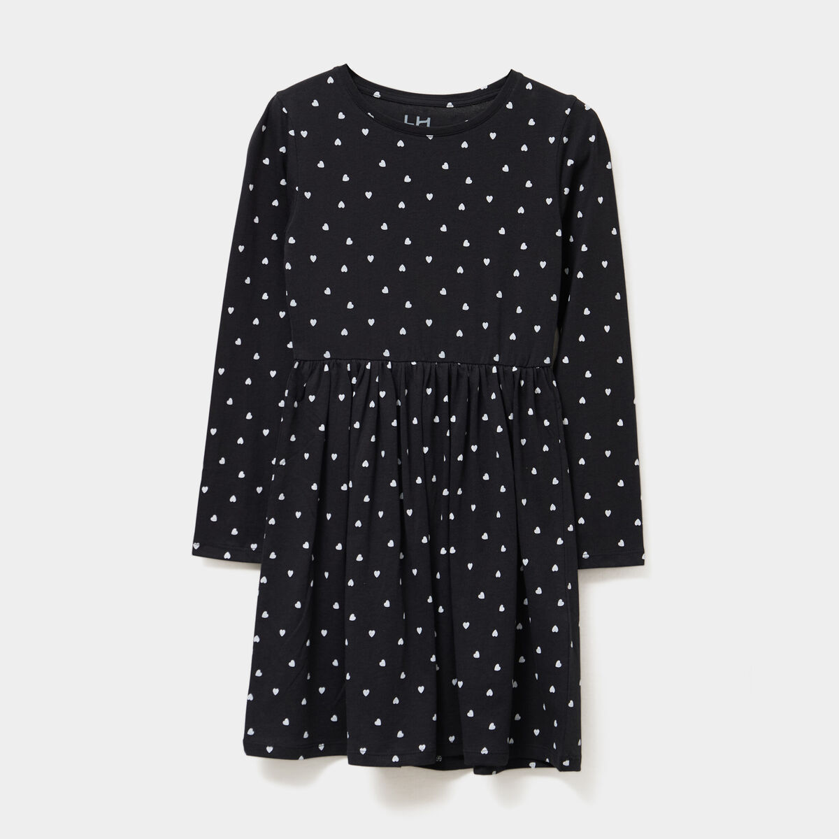 Robe évasée manches longues coton noir fille