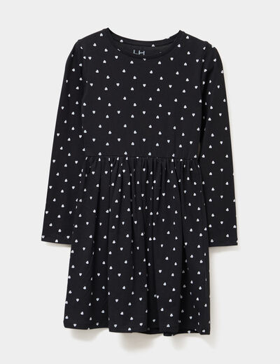 Robe évasée manches longues coton noir fille