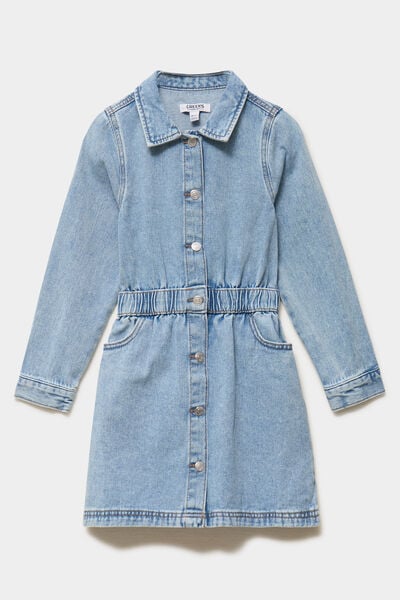 Robe en jean courte cintr&eacute;e boutonn&eacute;e denim double stone fille