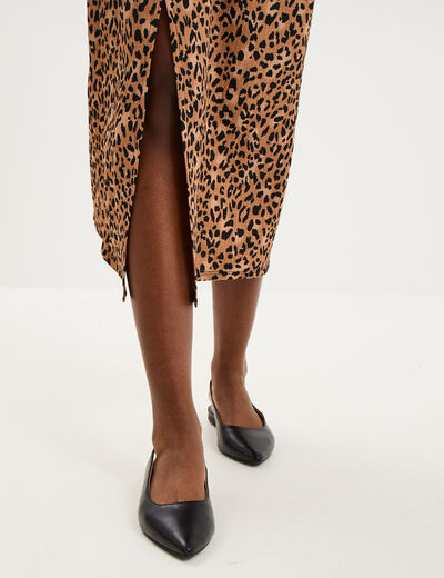 Jupe longue gaufr&eacute;e fluide beige femme