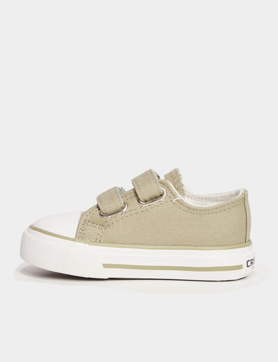 Tennis &agrave; scratchs en toile bout renforc&eacute; vert olive b&eacute;b&eacute; gar&ccedil;on
