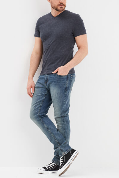 T-shirt droit col V bleu homme