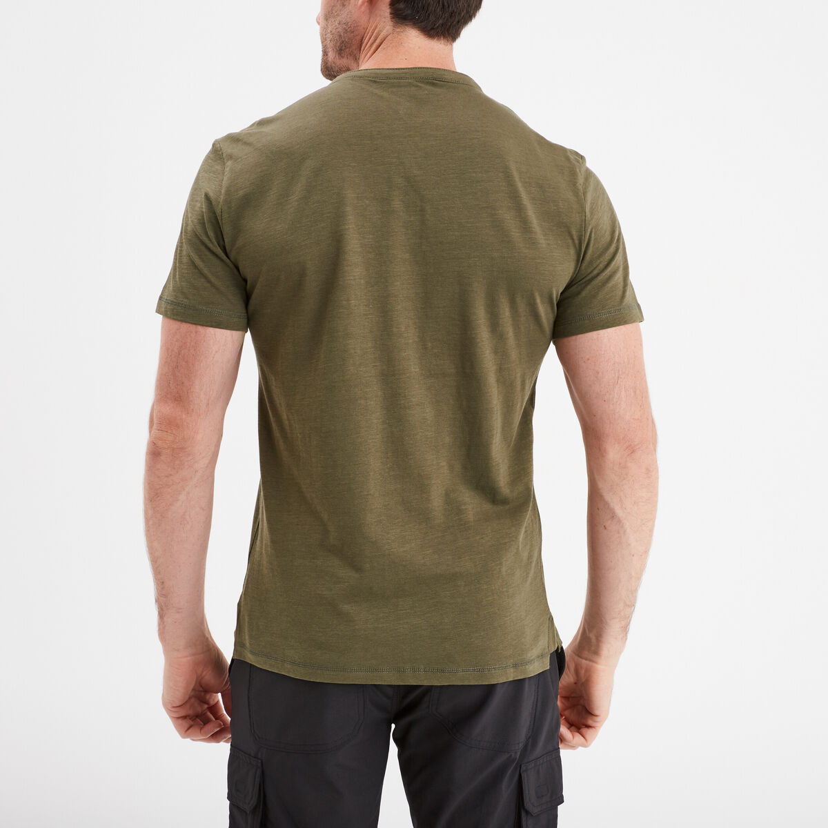 T-shirt col tunisien coton Trappeur vert kaki homme