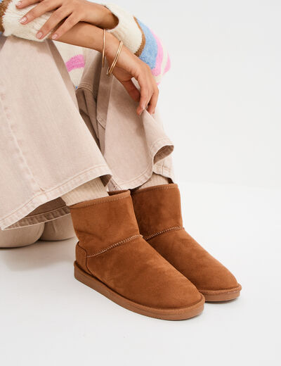 Bottines fourr&eacute;es effet su&eacute;dine marron femme