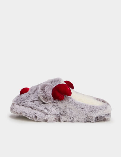 Chaussons mules fausse fourrure gris femme