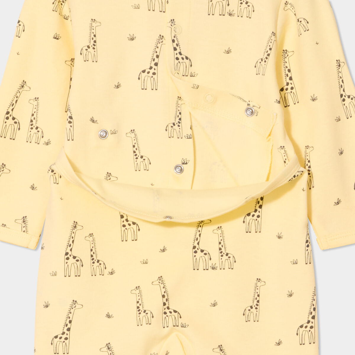Dors-bien coton manches longues boutonné jaune bébé
