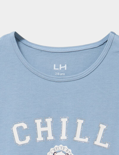 Ensemble pyjama t-shirt et pantalon bleu gris fille