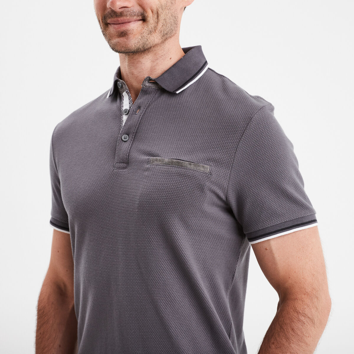 Polo manches courtes 1 poche coton gris foncé homme
