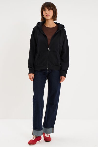 Sweat zipp&eacute; &agrave; capuche noir femme