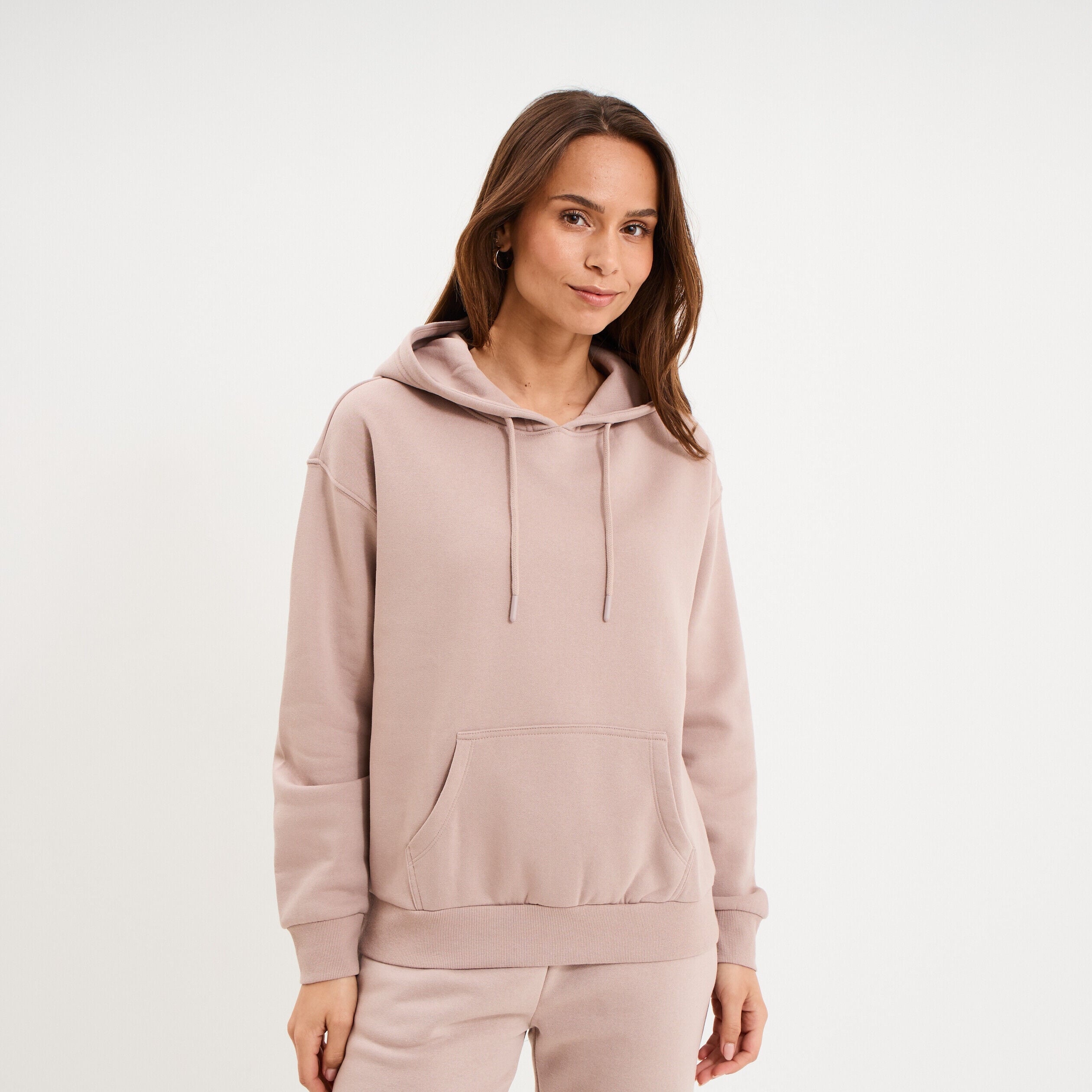 Sweat hoodie molleton à capuche marron clair femme LH