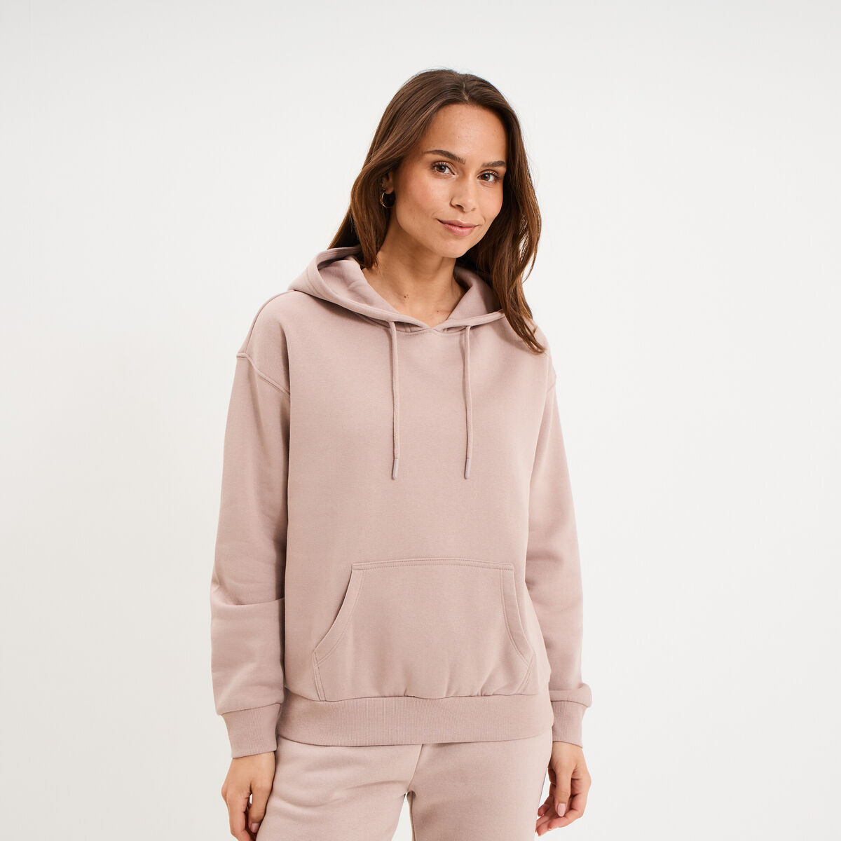 Sweat hoodie molleton &agrave; capuche marron clair femme